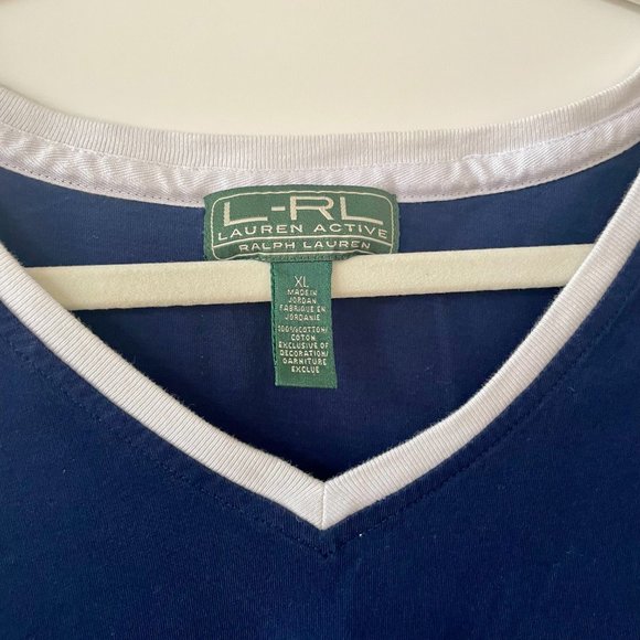 L-RL Lauren Active Ralph Lauren Navy V-Neck‎ Short Sleeve T-Shirt, Size XL - Picture 3 of 6